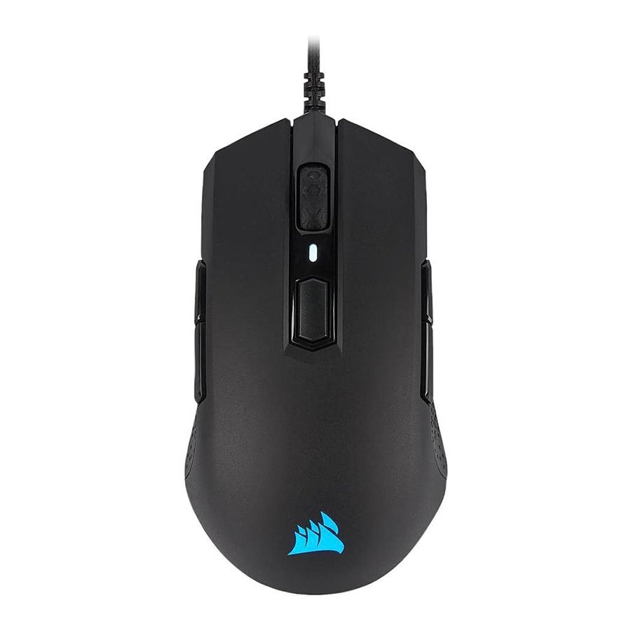 ماوس الألعاب كورسير M55 RGB Pro السلكية – تصميم متماثل لليد اليمنى واليسرى – مناسبة لمختلف طرق الإمساك – مستشعر قابل للتعديل بدقة 12,400 DPI – تحتوي على 8 أزرار قابلة للبرمجة – باللون الأسود.