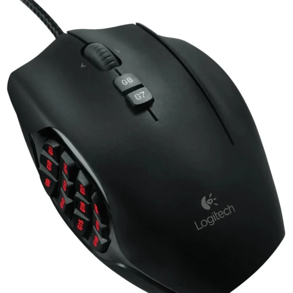 ماوس الألعاب لوجيتك G600 MMO، بإضاءة خلفية RGB، تحتوي على 20 زرًا قابلاً للبرمجة، باللون الأسود.